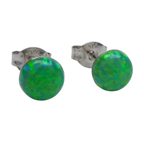 Lab Opal Ohrstecker aus 925 Sterling Silber rhodiniert 6mm Ohrringe für Damen und Mädchen (Lindgrün) von XieXie