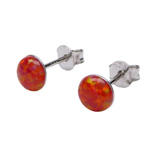 Lab Opal Ohrstecker aus 925 Sterling Silber rhodiniert 6mm Ohrringe für Damen und Mädchen (Orange) von XieXie