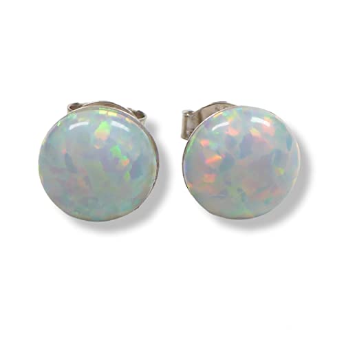 Lab Opal Ohrstecker aus 925 Sterling Silber rhodiniert 8mm Ohrringe für Damen und Mädchen (1 weiß) von XieXie