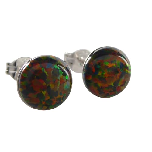 Lab Opal Ohrstecker aus 925 Sterling Silber rhodiniert 8mm Ohrringe für Damen und Mädchen (schwarz) von XieXie