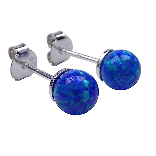 Lab Opal Perlen Ohrstecker aus 925 Sterling Silber 6mm Ohrringe für Damen und Mädchen (Blau) von XieXie