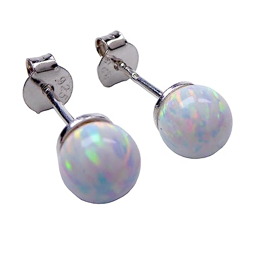 Lab Opal Perlen Ohrstecker aus 925 Sterling Silber 6mm Ohrringe für Damen und Mädchen (Weiß) von XieXie