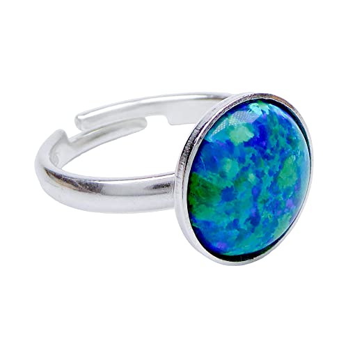 Lab blauer 12mm Opal Ring 925 Sterling Silber für Damen und Mädchen Die Größe ist verstellbar von XieXie