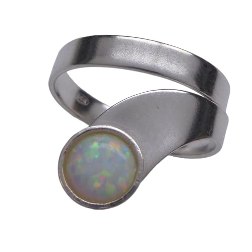 Lab weißer 6mm Opal Ring 925 Sterling Silber für Damen und Mädchen Die Größe ist verstellbar von XieXie