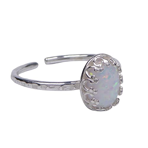 Lab weißer 6x8mm oval Opal Ring 925 Sterling Silber für Damen und Mädchen Die Größe ist verstellbar von XieXie