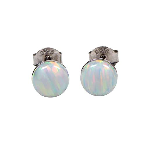 Lap Opal Ohrstecker aus 925 Sterling Silber 6mm Ohrringe für Damen und Mädchen (Ice weiß) von XieXie
