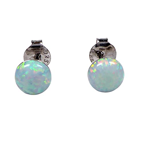 Lab Opal Ohrstecker aus 925 Sterling Silber 6mm Ohrringe für Damen und Mädchen (Weiß) von XieXie