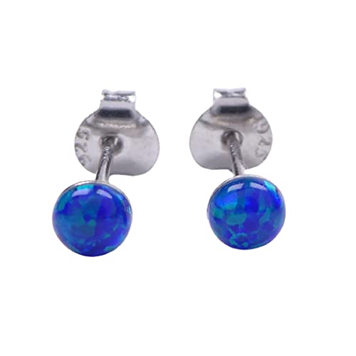Mini Lab Opal Ohrstecker aus 925 Sterling Silber 4mm Ohrringe für Damen und Mädchen (Blau) von XieXie