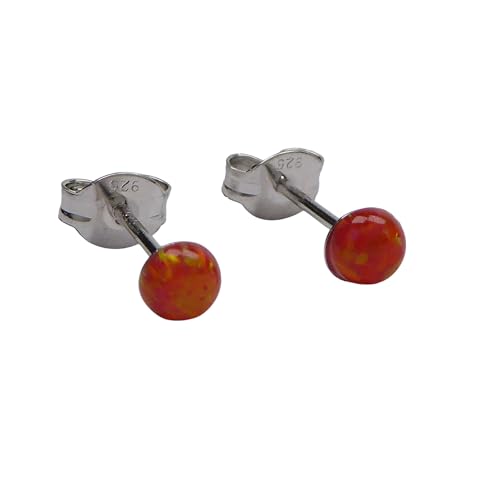 Mini Lab Opal Ohrstecker aus 925 Sterling Silber 4mm Ohrringe für Damen und Mädchen (Orange) von XieXie