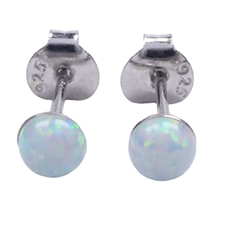 Mini Lab Opal Ohrstecker aus 925 Sterling Silber 4mm Ohrringe für Damen und Mädchen (Weiß) von XieXie