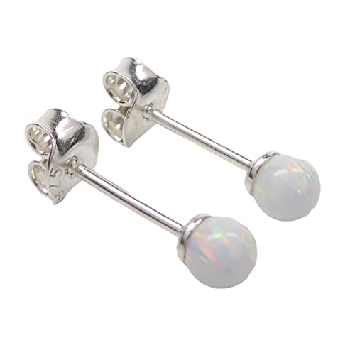 Mini Lab Opal Perlen Ohrstecker aus 925 Sterling Silber 4mm Ohrringe für Damen und Mädchen (Weiß) von XieXie
