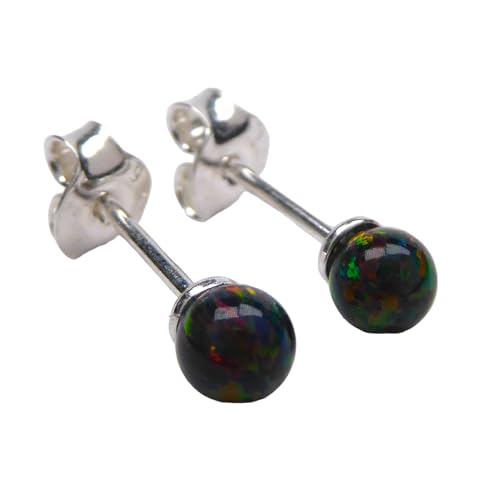 Mini Lab Opal Perlen Ohrstecker aus 925 Sterling Silber 4mm Ohrringe für Damen und Mädchen Schwarz von XieXie