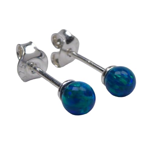 Mini Lab Opal Perlen Ohrstecker aus 925 Sterling Silber 4mm Ohrringe für Damen und Mädchen blaugrün von XieXie