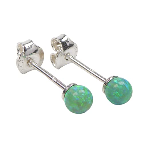 Mini Lab Opal Perlen Ohrstecker aus 925 Sterling Silber 4mm Ohrringe für Damen und Mädchen grün von XieXie