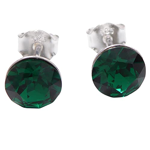 Premium Kristall Ohrstecker in vielen Farben 925 Sterling Silber 6mm Durchmesser (13 Emerald) von XieXie