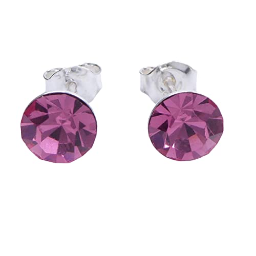 Premium Kristall Ohrstecker in vielen Farben 925 Sterling Silber 6mm Durchmesser (3 Rose) von XieXie