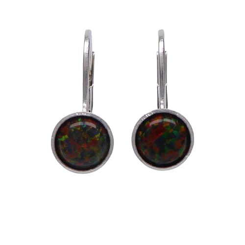 Schwarze 6mm Opal Ohrringe mit 925 Sterling Silber Brisuren für Frauen und Mädchen von XieXie