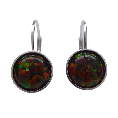 Schwarze 8mm Opal Ohrringe mit 925 Sterling Silber Brisuren für Frauen und Mädchen von XieXie