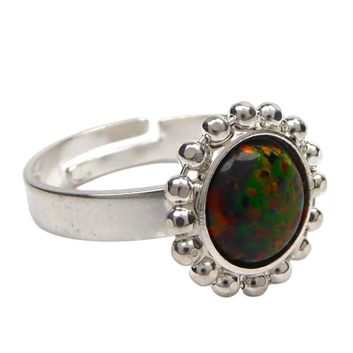 Schwarzer 8mm Lab Opal Ring 925 Sterling Silber für Damen und Mädchen Die Größe ist verstellbar von XieXie