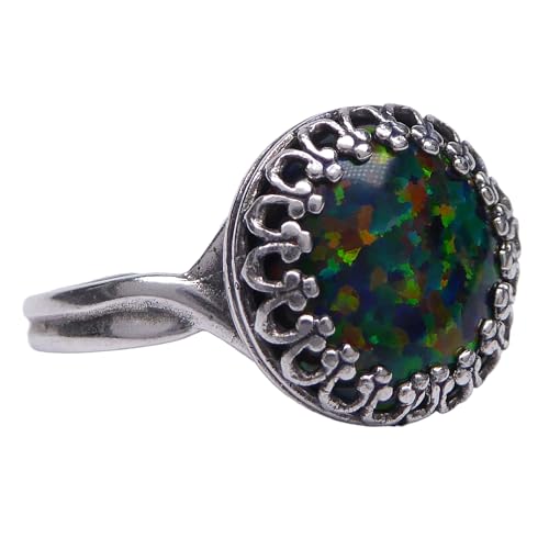 Schwarzer Lab Opal Ring 925 Sterling Silber für Damen und Mädchen Die Größe ist verstellbar von XieXie