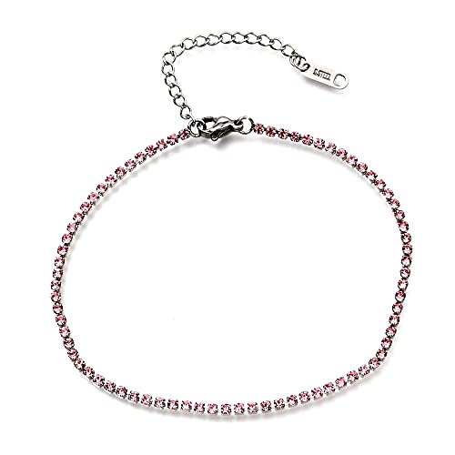 XieXie Tennis Edelstahl Strass Fusskettchen längenverstellbar für Mädchen und Damen (Rosa) von XieXie