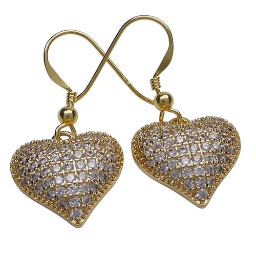 Vergoldete Herz Ohrringe mit Zirkonia – Ohrhaken aus 925 Silber vergoldet – Schmuck für Damen – Für empfindliche Ohren geeignet von XieXie