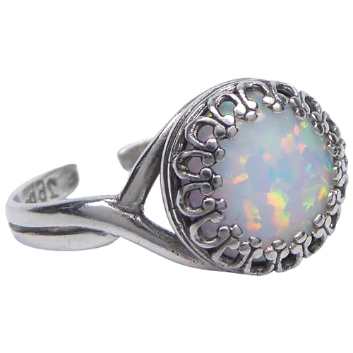 Weißer 10mm Lab Opal Ring 925 Sterling Silber für Damen und Mädchen Die Größe ist verstellbar von XieXie