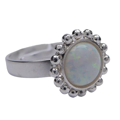 Weißer 8mm Lab Opal Ring 925 Sterling Silber für Damen und Mädchen Die Größe ist verstellbar von XieXie