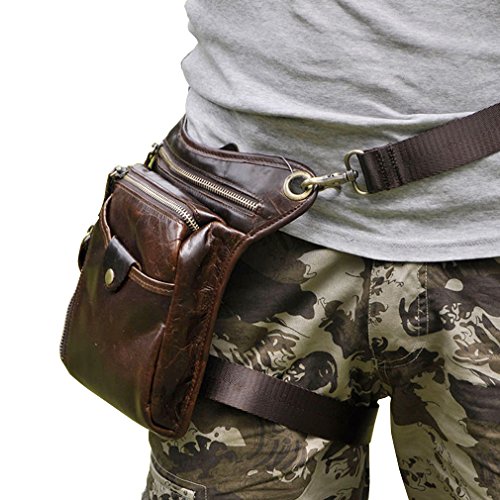 Xieben Herren Öl Wachs Echtleder Rindsleder Beintasche Gürteltasche Hüfttasche Beinbeute Reißverschluss Reiten Reise Outdoor Freizeit Motorrad mit Taillen Tasche Drop Leg Bag Schultertasche Kaffee von Xieben