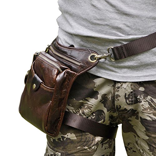 Herren Öl Wachs Echtleder Rindsleder Beintasche Gürteltasche Hüfttasche Beinbeute Reißverschluss Reiten Reise Outdoor Freizeit Motorrad mit Taillen Tasche Drop Leg Bag Schultertasche Kaffee von Xieben