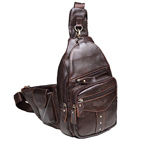 Leder Sling Brusttasche für Herren Damen Einzel Schulter Pouch Rucksack Mehrzweck Outdoor Reise Geschäft Beiläufig Tagesrucksack Crossbody Pack Tasche Kaffee von Xieben