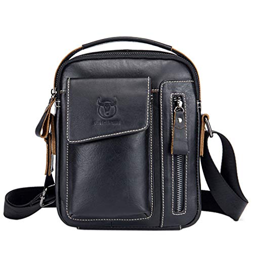 Xieben Business Leder Crossbody Reisetasche Schulter Messenger Bag für Herren Frauen Casual Aktentasche Pack Tote Telefon Handtaschen Sling Brusttasche Schwarz von Xieben