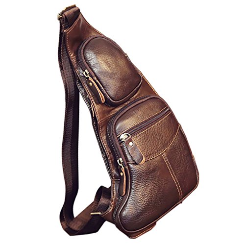 Xieben Leder Schultertasche Sling Brusttasche Crossbody Pack für Herren Damen Reisen Draussen Beiläufig Schulter Tasche Pack Rucksack Tagesrucksack Kaffee von Xieben