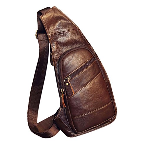 Xieben Leder Schultertasche Sling Umhängetasche Rucksack für Herren Frauen Schulter Brust Tag Pack Reisen Draussen Beiläufig Rucksäcke Tagesrucksack Kaffee von Xieben