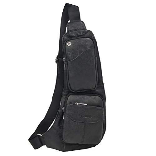 Xieben Leder Sling Brusttasche Crossbody Pack für Herren Damen Reisen Outdoor Motorrad Fahrrad Schulter Messenger Pack Rucksack Daypack Schwarz von Xieben