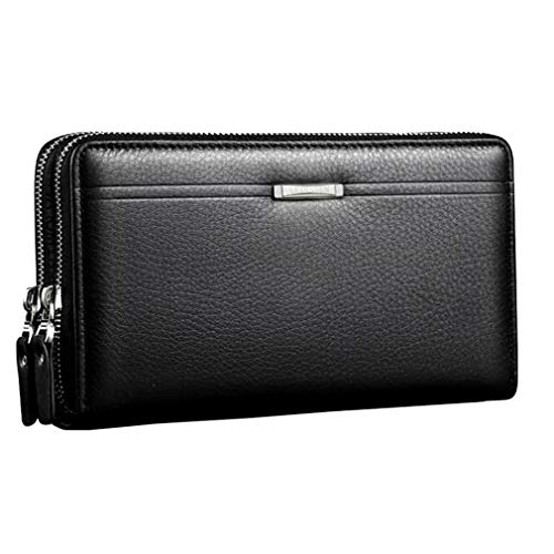 Xieben Leder Wristlet Clutch Geldbörse Brieftasche für Männer Frauen Handschlaufe Handyhalter Handgelenk Tasche Wristlet Münze Geldbeutel Geschäft Mehrere Fächer Handtasche Schwarz von Xieben