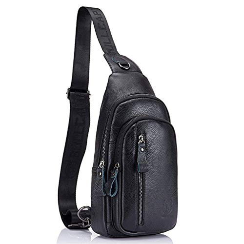 Xieben Sling Bag für Herren, Leder Brusttasche Crossbody Schulter Business Rucksack Geldbörse für Reisen Wandern Taktische Outdoor Sport Schwarz von Xieben