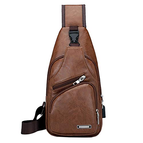 Xieben Vintage UP Leder Sling Brusttasche Crossbody Pack für Herren Damen Reisen Outdoor Schulter Messenger Pack Rucksack Daypack Braun von Xieben