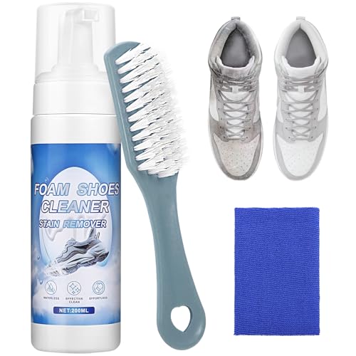 Schuhputzset, 200ml Sneaker Reiniger mit Bürste & Handtuch, Schaum Reinigungsset zum Entfernen von Flecken und Schmutz, Ohne Ausspülen, Für Weiße Schuhe, Wildleder, Leder, Stiefel, Segeltuch, Stoff von Xiexieni