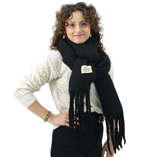 Xifrika Damenschal Winter XXL 248x39cm – Uni in Schwarz – Weich, Warm, Extra Groß – 100 % Polyester mit Fransen – Für den Alltag von Xifrika