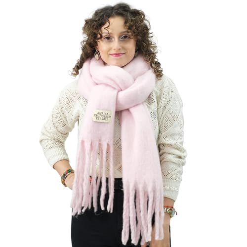 Xifrika Damenschal Winter XXL 248x39cm – Weicher und Warmer Schal aus 100 % Polyester mit Fransen – 28 Farben Uni oder Kariert – Ideal für den Alltag (Hellrosa) von Xifrika