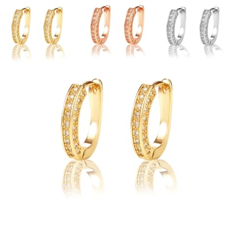 Damen Gold Intarsien Ohrringe Flash Full U-förmige Schnalle Zirkon Funkelnde Creolen Stilvolles Aussehen(Gold) von Xifyjus