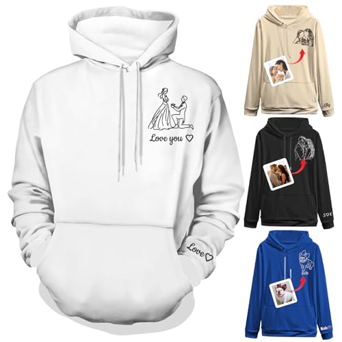 Xihedfd Personalisierter Hoodie Individuelle Sweatshirts mit Foto Namen Kapuzenpullover Porträt aus Bild Geburtstag Männer Frauen von Xihedfd