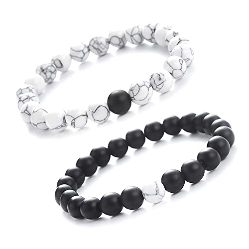 Xihuimay Paar Armband Lieben Schmuck Naturstein Perlen Armbänder Partnerarmband für Paare Familie Armbänder Verstellbare Pärchen Bangle Sein und Ihr Abstand Matching Set für Beste Freundin Geschenke, von Xihuimay