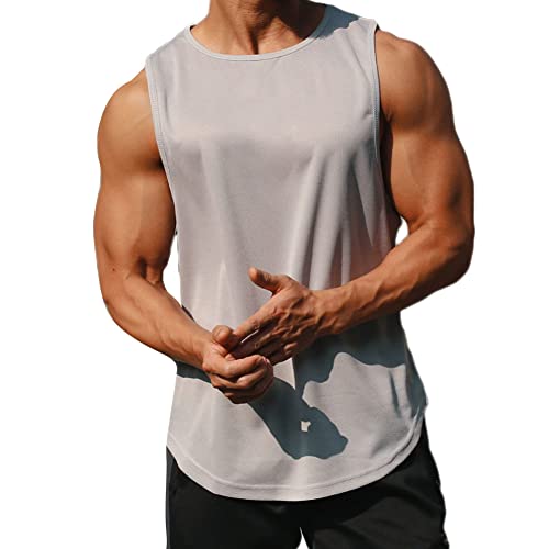 Tops für Herren Tank Top Sport Sommer Tanktop Schnelltrocknendes Muskelshirt Achselshirts Ärmelloses Fitness Shirt,Hellgrau,L von XiinxiGo