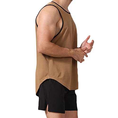 Tops für Herren Tank Top Sport Sommer Tanktop Schnelltrocknendes Muskelshirt Achselshirts Ärmelloses Fitness Shirt,Khaki-Schwarz,3XL von XiinxiGo