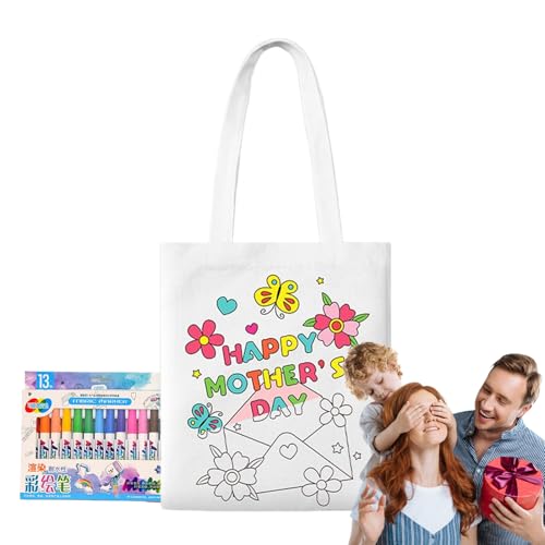 Xijobido Blank Canvas Taschen | Bemalbare Leinwand-Tragetaschen | Geschenk Zum Muttertag Bastelaktivität Mit Malstiften Für Kleinkinder Zuhause Kindergarten Schule von Xijobido