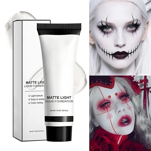 Xijobido Weiße Farbe für Gesichtsbemalung - Flüssige Make-up Foundation - 37ml Schminkflüssigkeit schmierfest für Kinder Erwachsene Party Bühne Halloween Cosplay von Xijobido