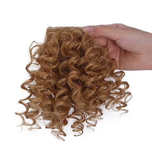 Clip in Pony Clip-in-Pony, synthetischer Pony, lockiger Pony, Clip-in-Haarteile, kurzer Afro-Locken-Pony, hitzebeständig, weiche, dicke vordere Fransen-Haarteile, Haarverlängerungen for Frauen Haartei von Xilin-872
