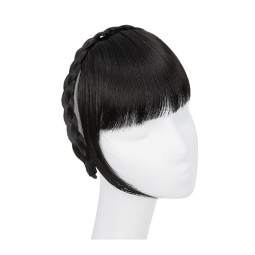Clip in Pony Synthetische Stirnband-Pony-Verlängerung, Kunsthaar, stumpfe Fransen mit langen Seiten for Frauen, natürlicher falscher schwarz-braun-blonder Pony Haarteile(2) von Xilin-872